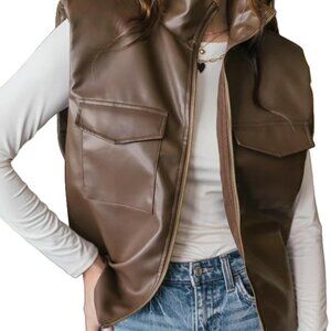 Chic Faux Leather Sleeveless Jacket for Women - Perfect Fall Fashion Statement